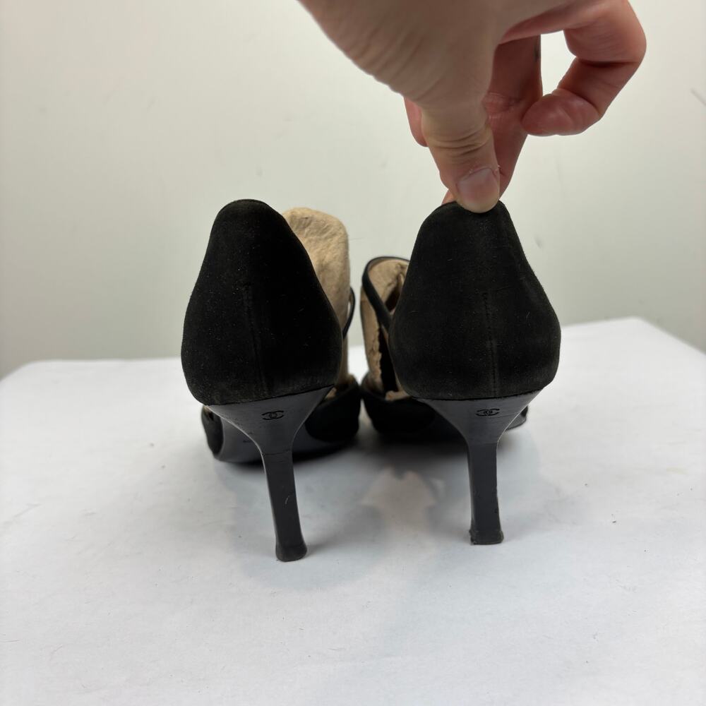Vintage Chanel Suede Strappy Pointed Toe Kitten Heels Women's 39 - Picture 4 of 14